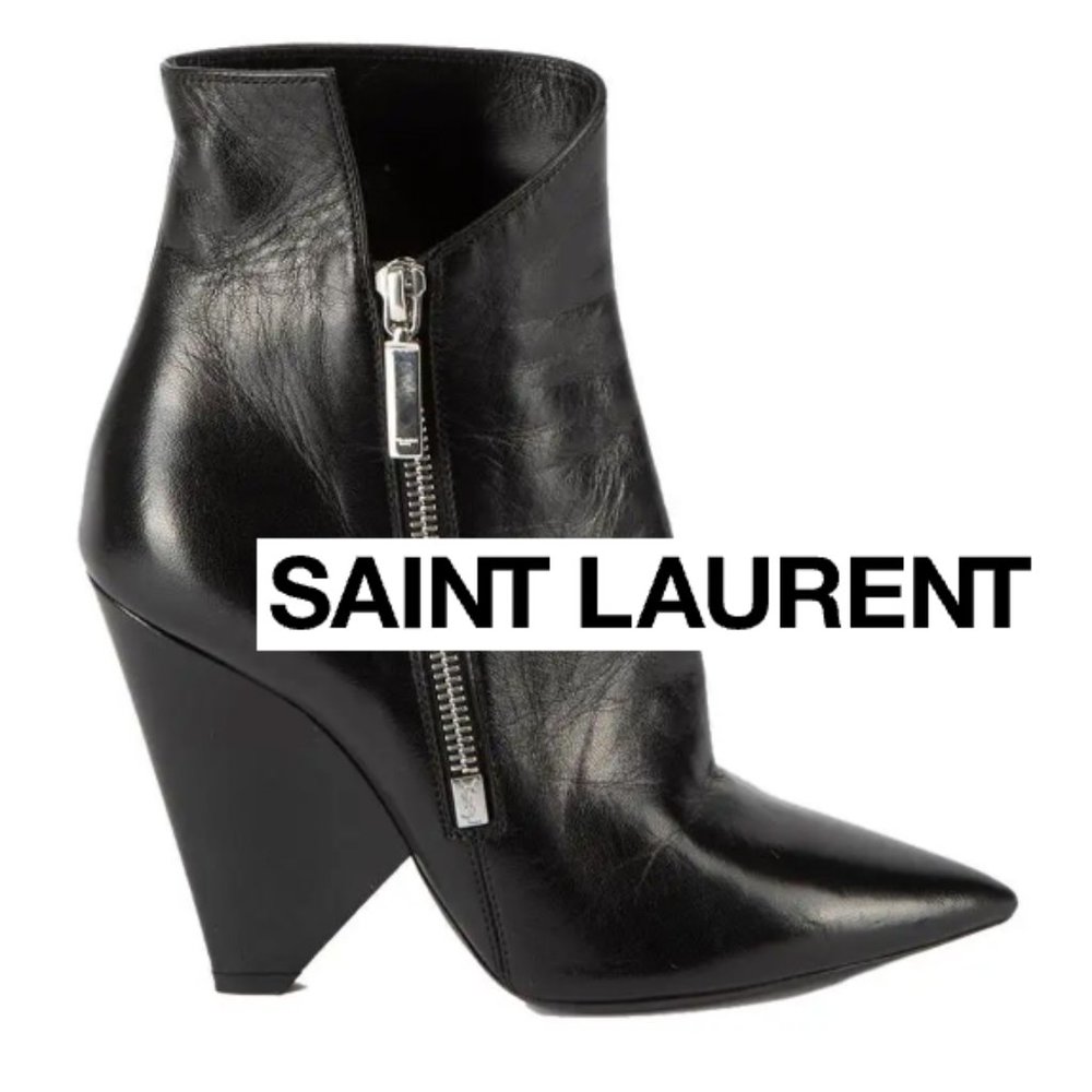 SAINT LAURENT Niki Booties in Smooth Black Leather